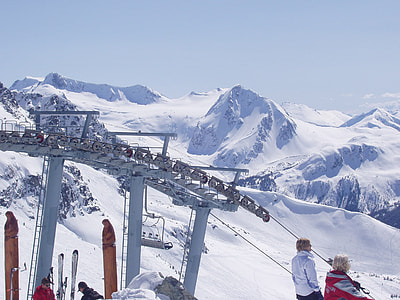 people near cable carts on snow covered mountain thumbnail