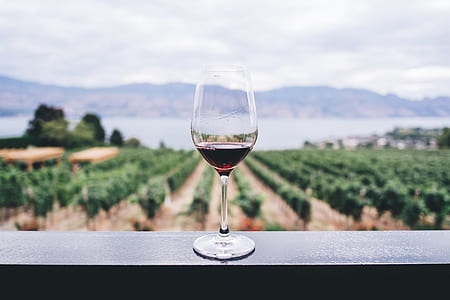 clear wine glass with wine on black surface during daytime thumbnail