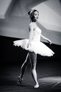 grayscale photo of woman in ballet dress thumbnail