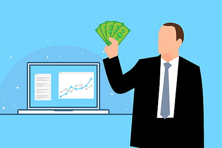Illustration of man in business suit with profits in hand. thumbnail