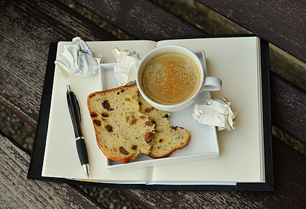 slice of bread with coffee on white book page thumbnail