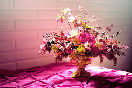 purple and yellow flowers table centerpiece thumbnail