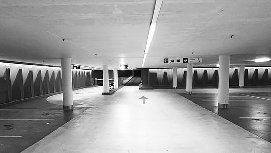 grayscale photo of parking lot thumbnail