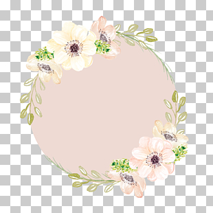 Watercolor painting Pink flowers , Hand-painted garlands, yellow and pink floral frame PNG clipart