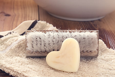 closeup photo of heart white soap and brush thumbnail