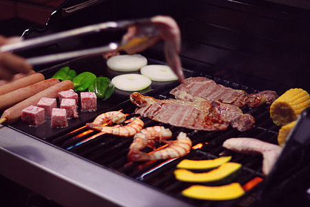 meats and vegetable grilling on grilling machine thumbnail