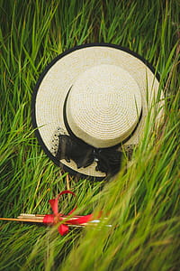 Beige and Black Wicker Hat thumbnail
