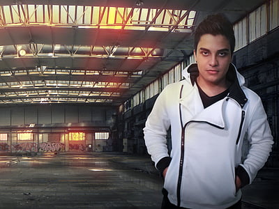 man wearing white and black full-zip jacket thumbnail