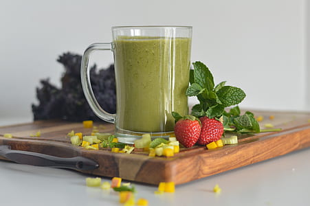 clear glass filled with shake near strawberries thumbnail