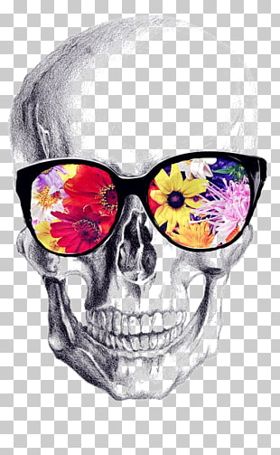 Calavera Skull art Drawing, Skull, skull wearing sunglasses illustration PNG clipart