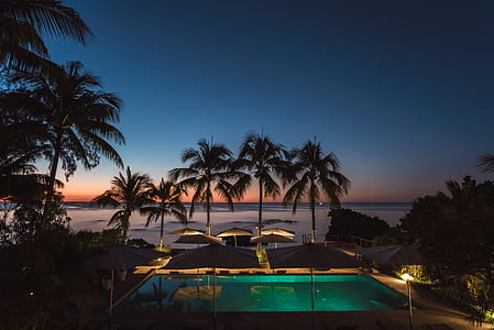top view of swimming pool during nighttime thumbnail