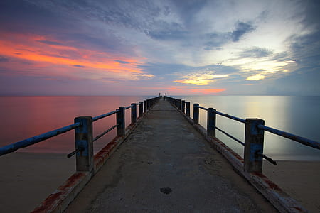 jetty, sea, dawn, landscape thumbnail