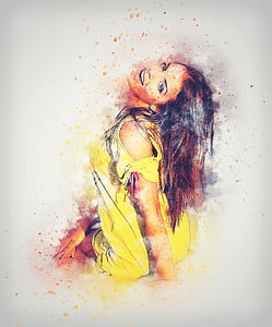 woman, art, abstract, dress, yellow, vintage thumbnail