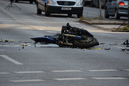 black and blue motorcycle crash on road thumbnail