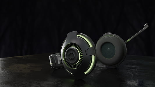 turned-on black and green wireless headset thumbnail