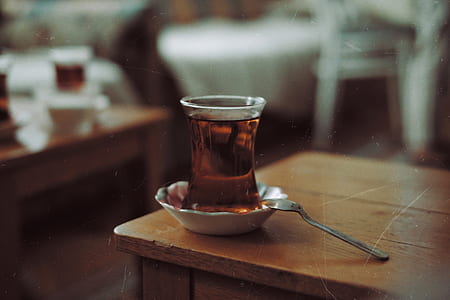 clear Turkish glass on brown table thumbnail