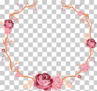 Hand painted rose flower vine, pink rose wreath PNG clipart