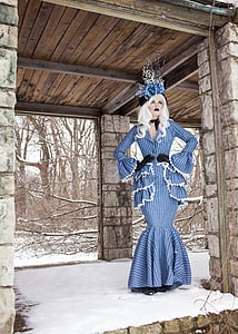 women's blue long-sleeved dress thumbnail