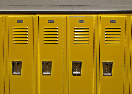 closed yellow steel locker cabinet thumbnail