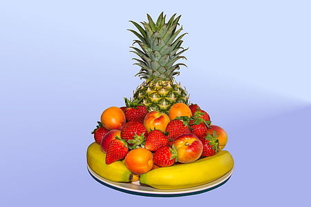 strawberries, peach fruits, and pineapples thumbnail