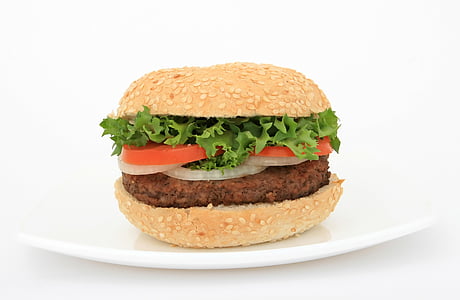 ham burger on white plate thumbnail