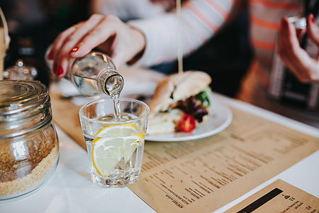 Tasty vegetable sandwich with drinks thumbnail