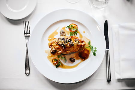 brown meat on white ceramic plate thumbnail