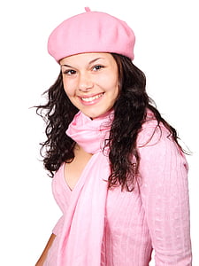 women's pink long-sleeved shirt and scarf with hat thumbnail
