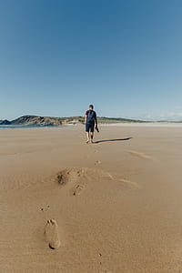 Footprints on a sandy beach, Portugal thumbnail