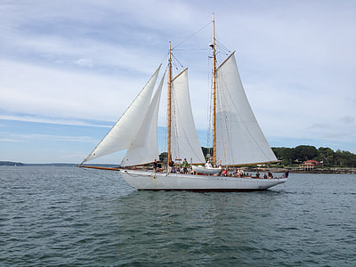 white and brown sailboat on calm body of water thumbnail
