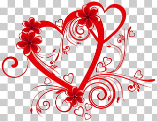 Heart , Heart with Flowers , red floral heart digital artwork PNG clipart