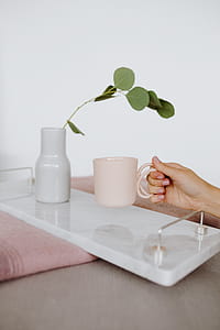 Marble white tray with silver handles thumbnail