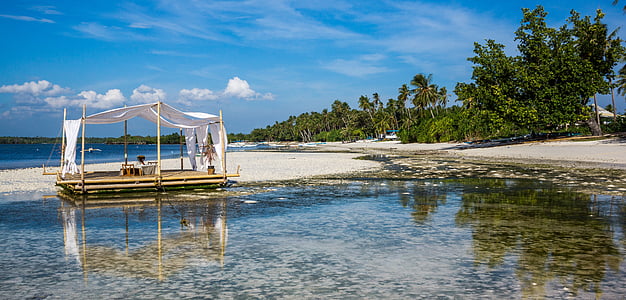 white and brown canopy on seashore thumbnail
