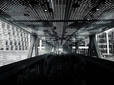 black-and-white, building, tunnel, architecture thumbnail
