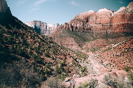 A curvy highway on route 66 in grand canyon surrounded by peaks and trees thumbnail