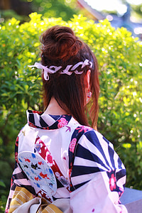 woman wearing white and blue kimono traditional dress thumbnail