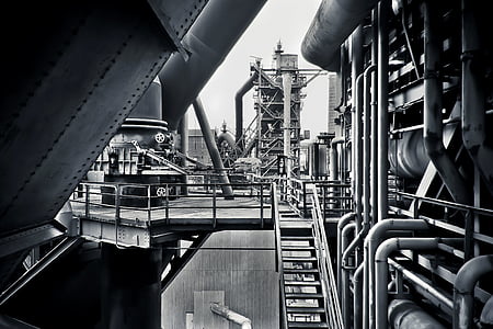 grayscale photo of factory thumbnail
