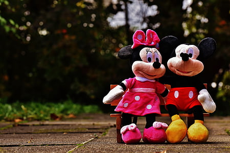 Minnie and Mickey Mouse sitting on bench plush toys thumbnail