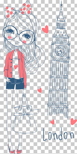 London Drawing Cartoon Illustration, London Big Ben Cartoon cute girl, Big Ben, London PNG clipart
