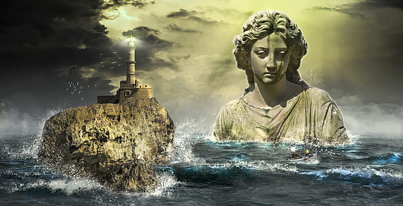 white lighthouse surrounded by body of water thumbnail