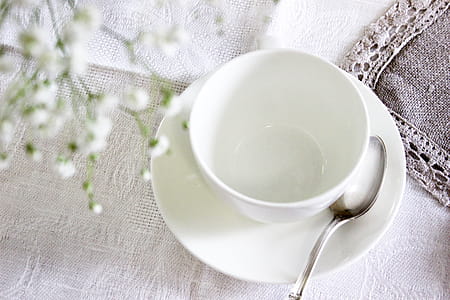 White Ceramic Tea Cup With Saucer and Spoon thumbnail