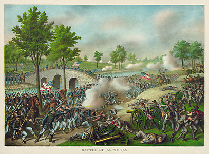 colony of armies battling near gray bridge painting thumbnail