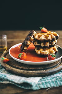 chocolate covered waffles with strawberry fruits and sauce thumbnail
