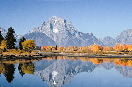 Mount Moran and Lake reflection landscape in Grand Teton National Park, Wyoming thumbnail