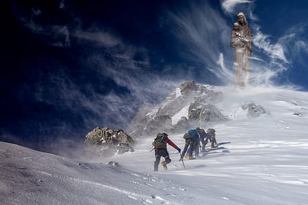 group of people hiking on snow mountain thumbnail