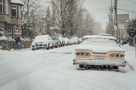 yellow car covered by snow thumbnail