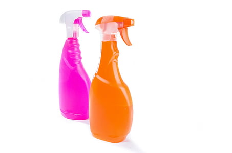 two pink and orange plastic sprayer bottles thumbnail