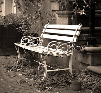 metal outdoor bench beside the staircase thumbnail