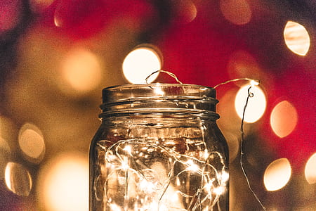 clear glass mason jar with string lights thumbnail