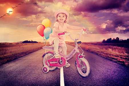 girl riding bicycle with balloon illustration thumbnail